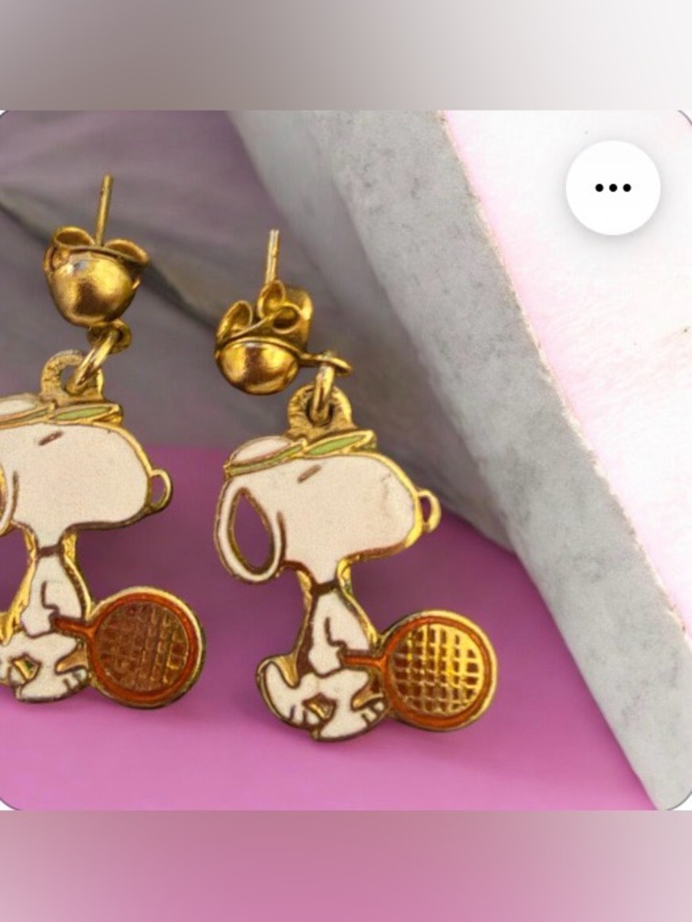 Vintage Gold Snoopy Tennis Charm Stud Earrings